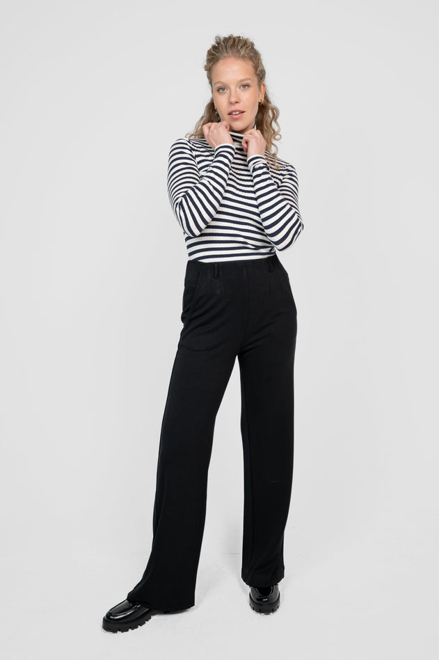 Wide Leg Jersey Pants Black