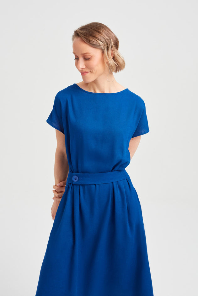 Sati Midi Dress With Boat Neck Ocean Blue