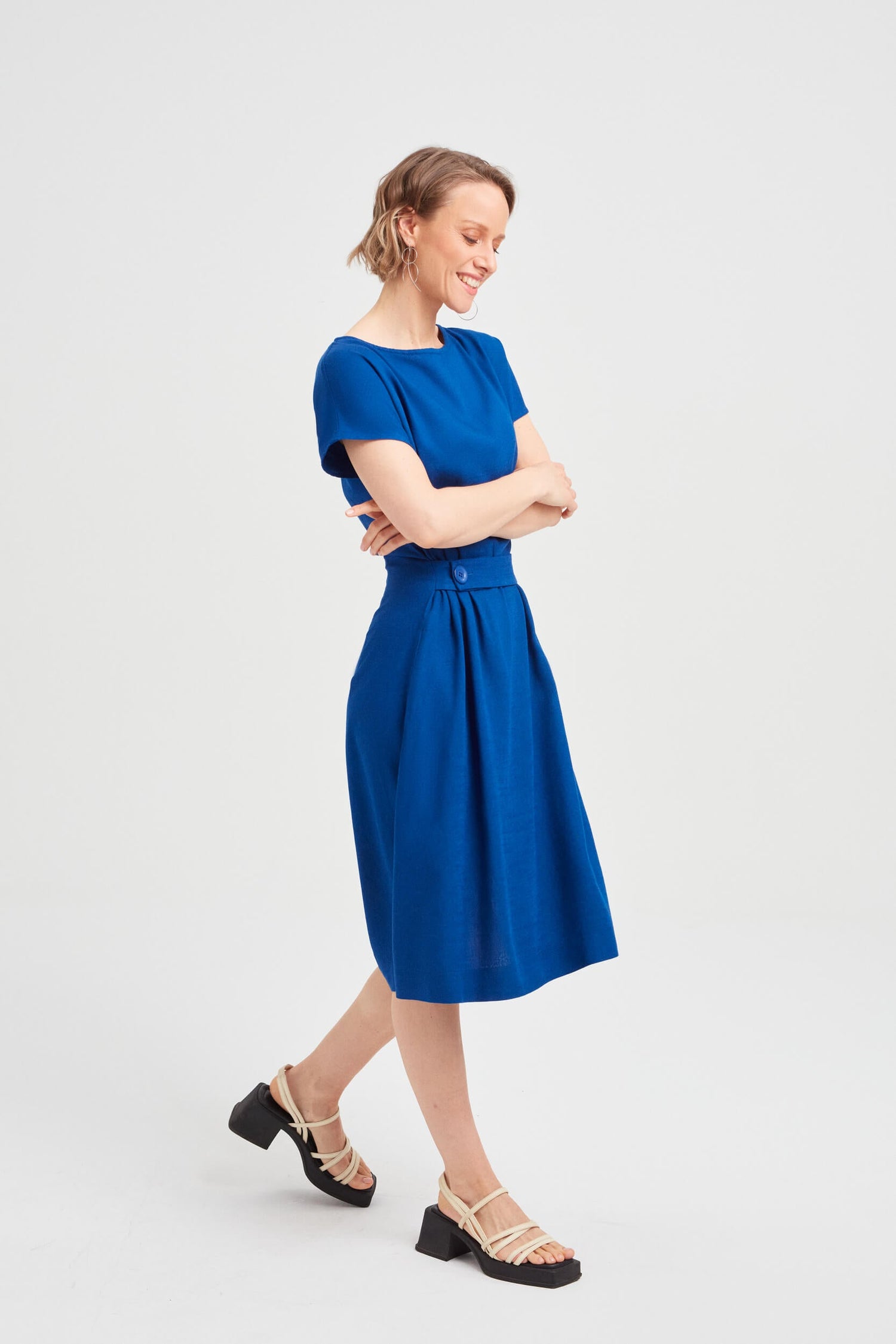 Sati Midi Dress With Boat Neck Ocean Blue
