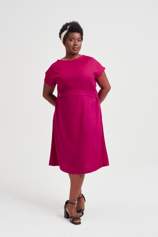 Sati Midi Dress With Boat Neck Cherry Red