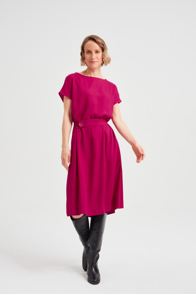 Sati Midi Dress With Boat Neck Cherry Red