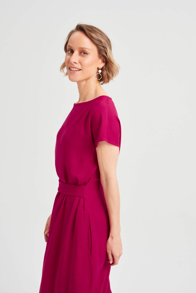 Sati Midi Dress With Boat Neck Cherry Red