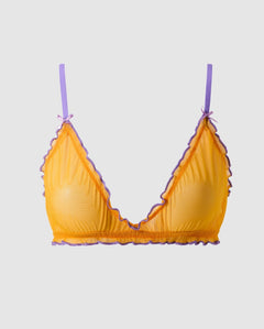 Mesh Ruffle Triangle Bralette Mustard / Electric Lilac