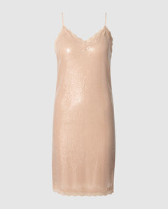 Sequin Mesh Slip Dress Nude