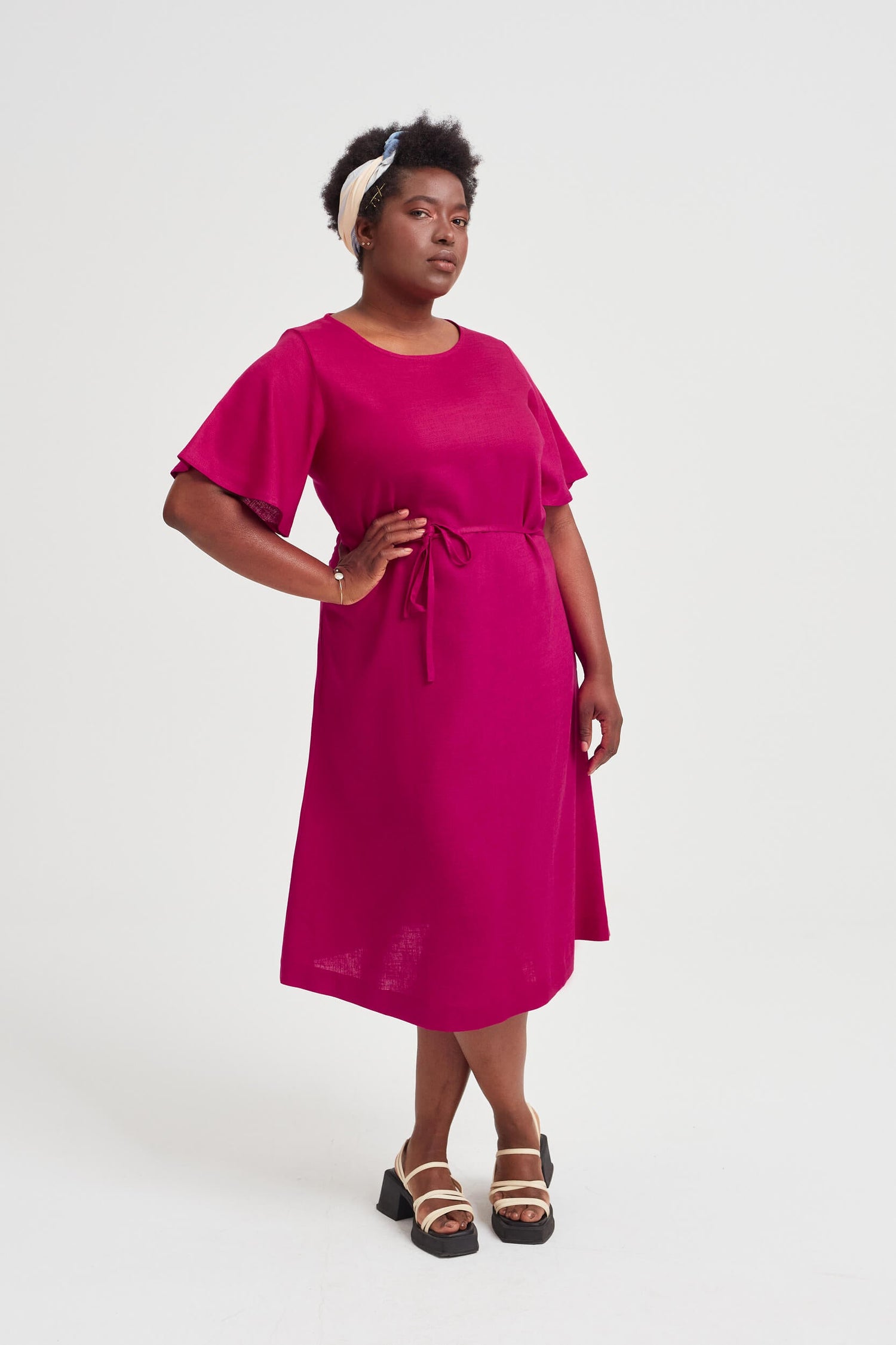 Nika Round Neck Dress With Butterfly Sleeves Cherry Red