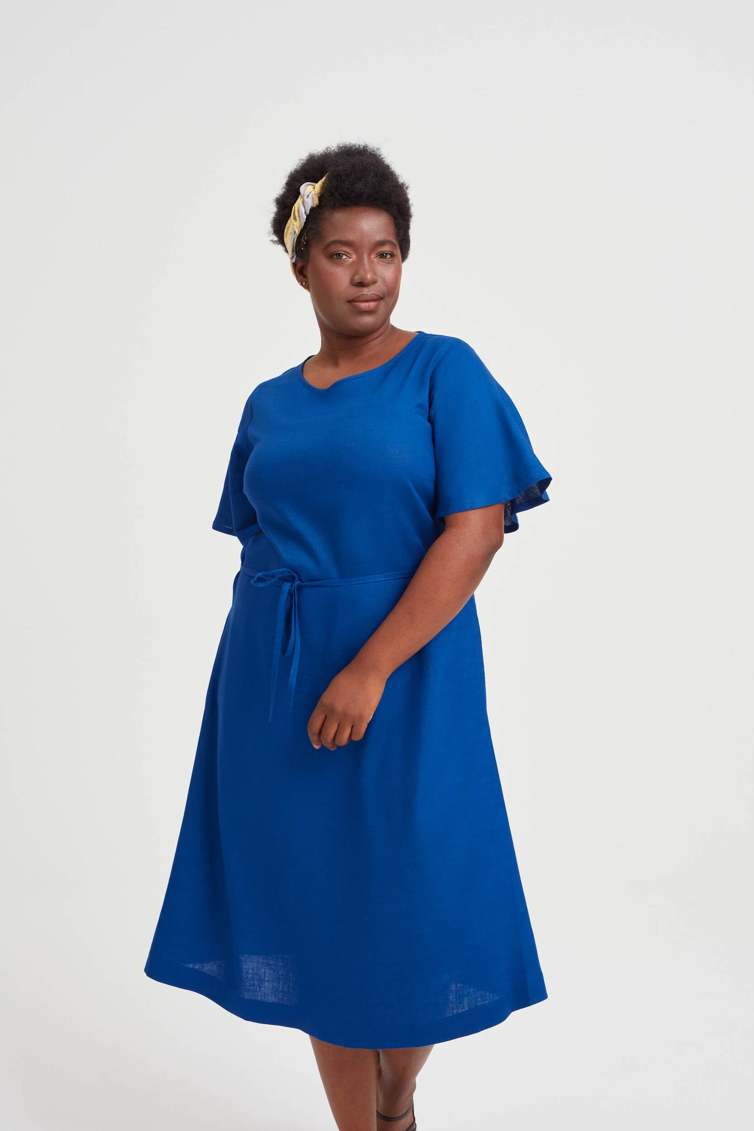 Nika Round Neck Dress With Butterfly Sleeves Ocean Blue