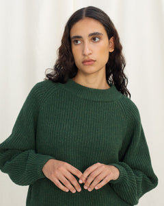 Cropped Knit Sweater Wool-Blend Green