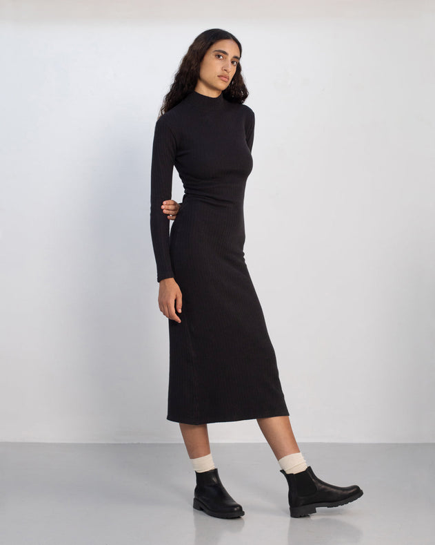 Ribbed Mock-Neck Dress True Black