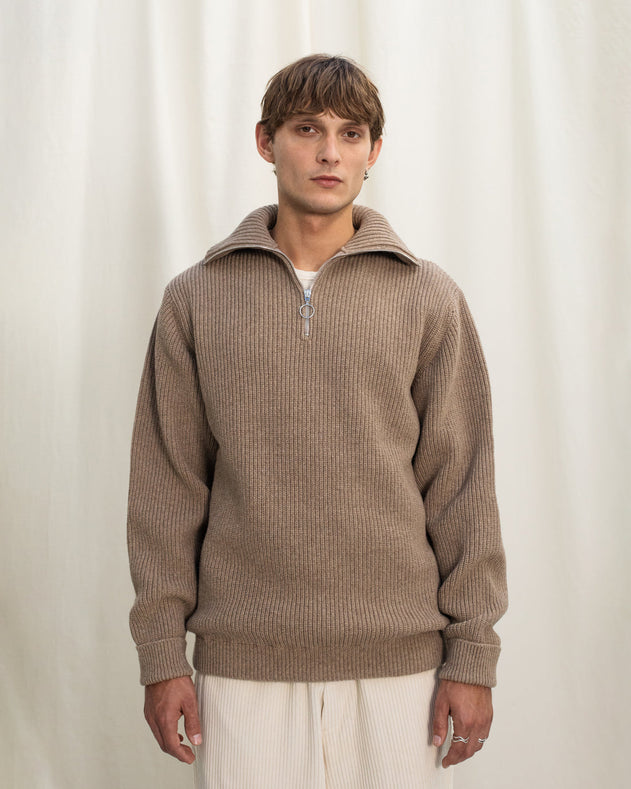 Heavy Knit Troyer Beige