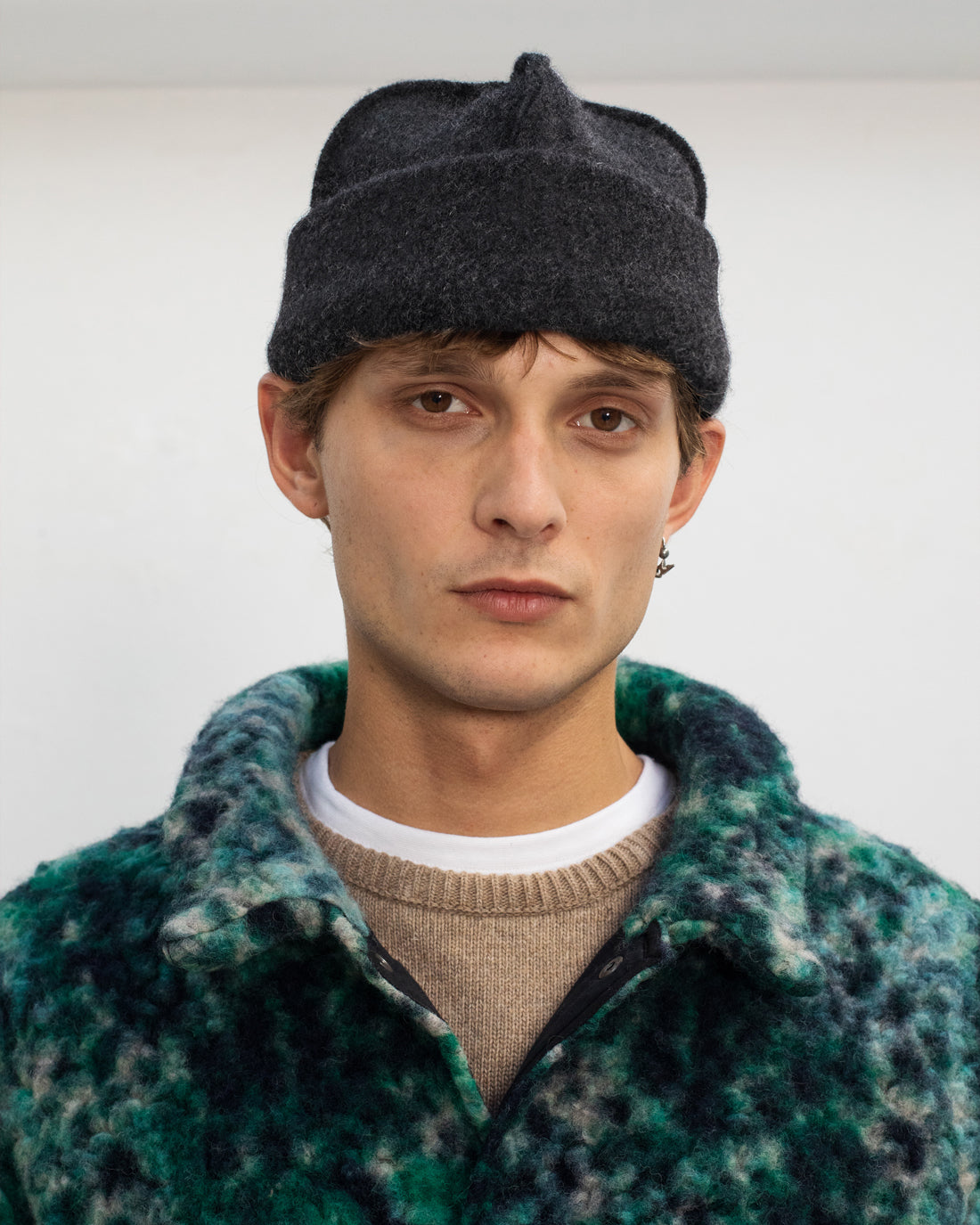 Wool Cotton Blend Beanie Anthracite Grey