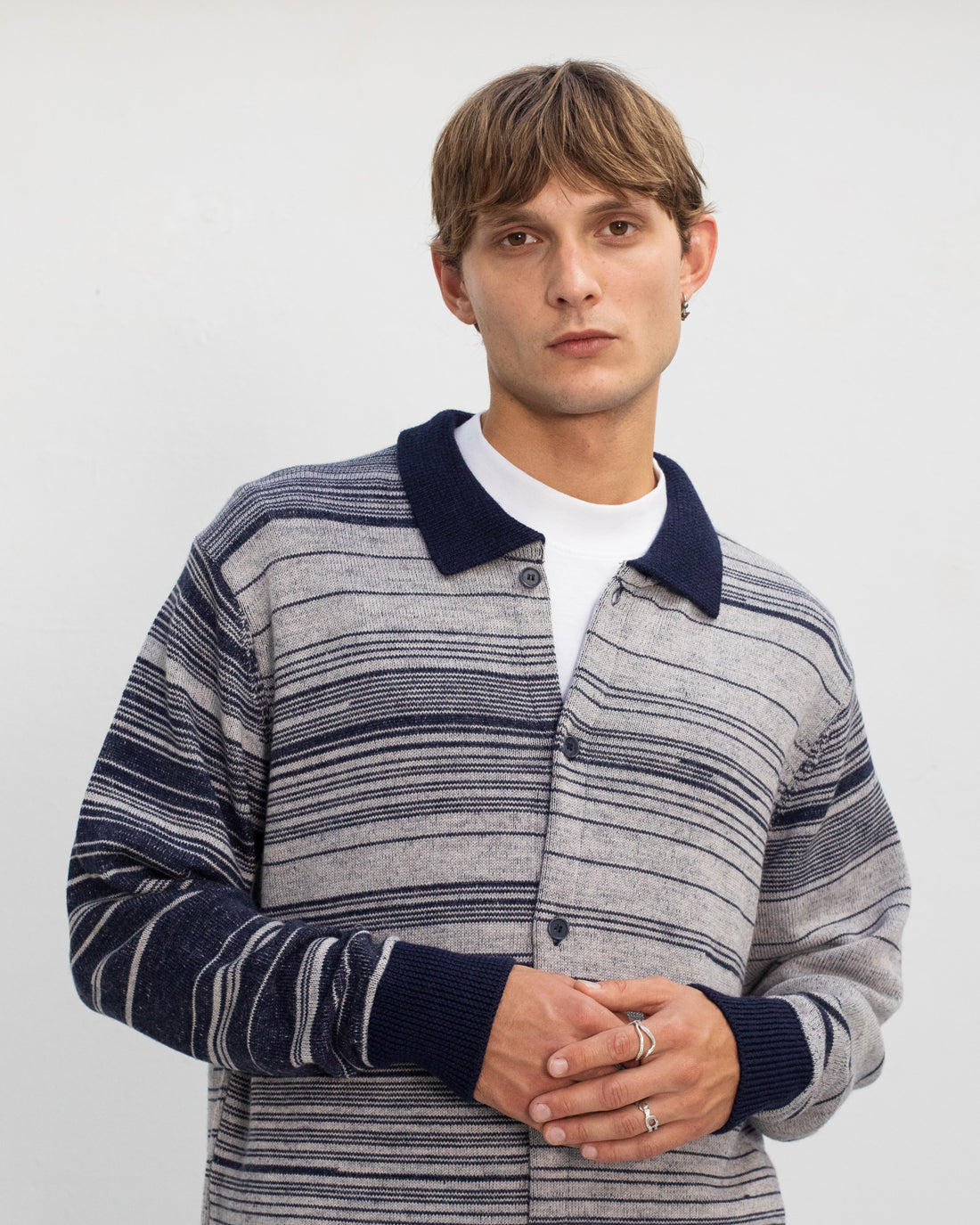 Knit Merino Wool Shirt Blue Stripe