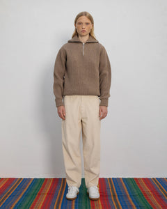 Heavy Knit Unisex Troyer Beige