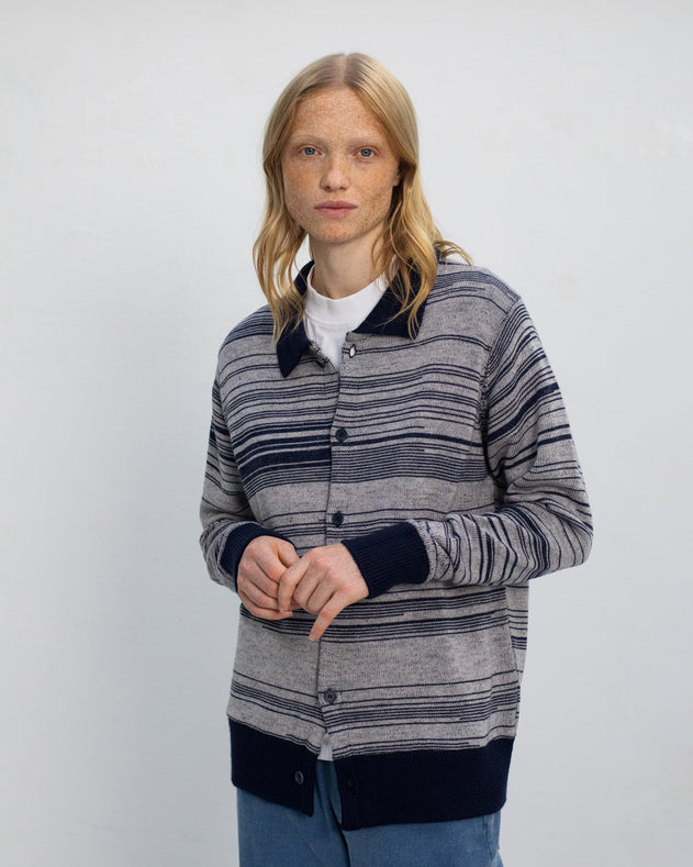 Knit Unisex Merino Wool Shirt Blue Stripe