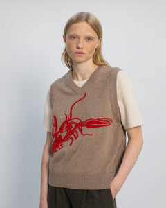 Lobster Wool-Blend Knit Unisex Vest Brown