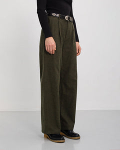 High Waist Flannel Pantalone Moss Green