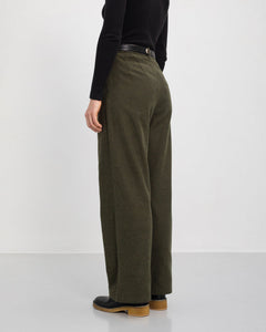 High Waist Flannel Pantalone Moss Green