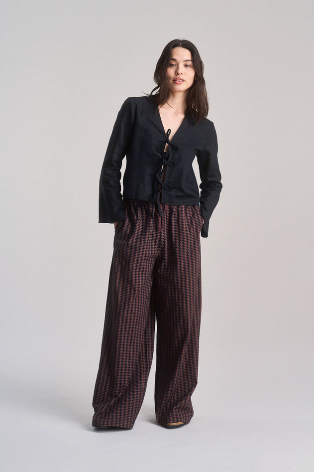 Beach Organic Cotton Print Trousers Brown Stripe