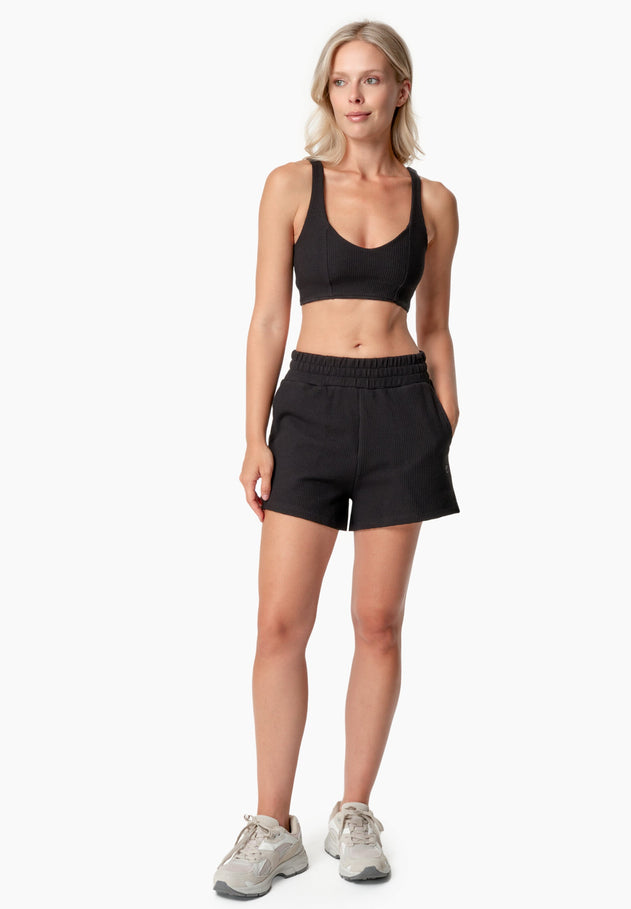 Bella Waffle Crop Top Black