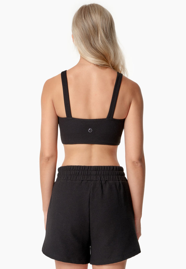 Bella Waffle Crop Top Black