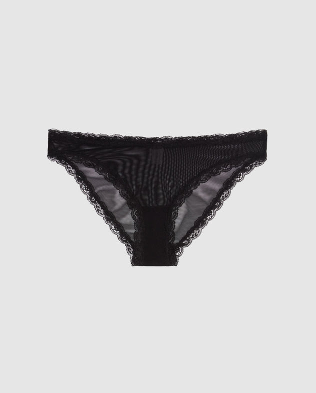 Mesh Lace Trim Bikini Briefs Black