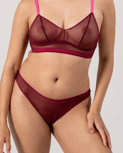 Mesh Bikini Briefs Burgundy/Neon Pink