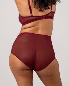 Mesh Highwaist Briefs Burgundy/Neon Pink