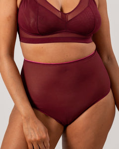 Mesh Highwaist Briefs Burgundy/Neon Pink