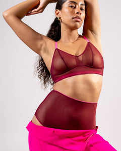 Mesh Highwaist Briefs Burgundy/Neon Pink