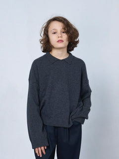 Kids' Cashmere Collared Polo Sweater Anthracite