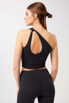 Cropped Shoulder Top Sports Bra Black