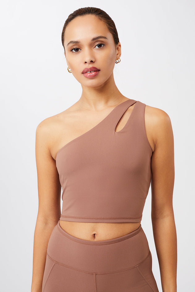 Cropped Shoulder Top Sports Bra Cappuccino