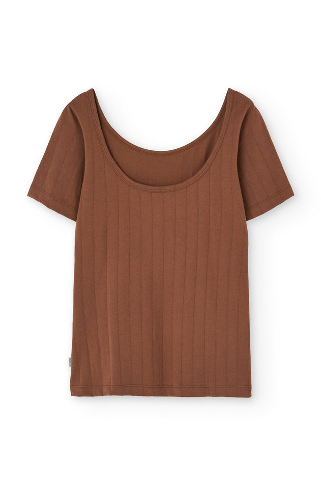 Brooke Short Sleeve Boat Neck T-Shirt Brown