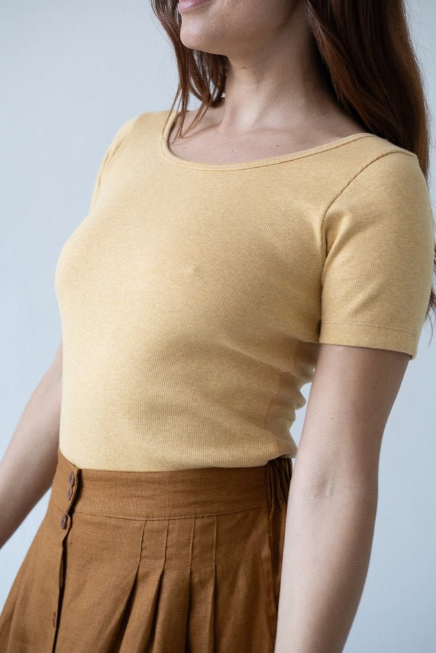 Brooke Short Sleeve Boat Neck T-Shirt Yellow