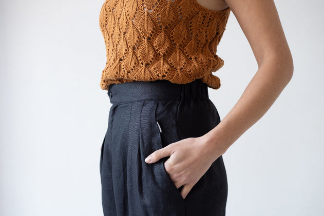 Bijoux Linen Pleated Trousers Black