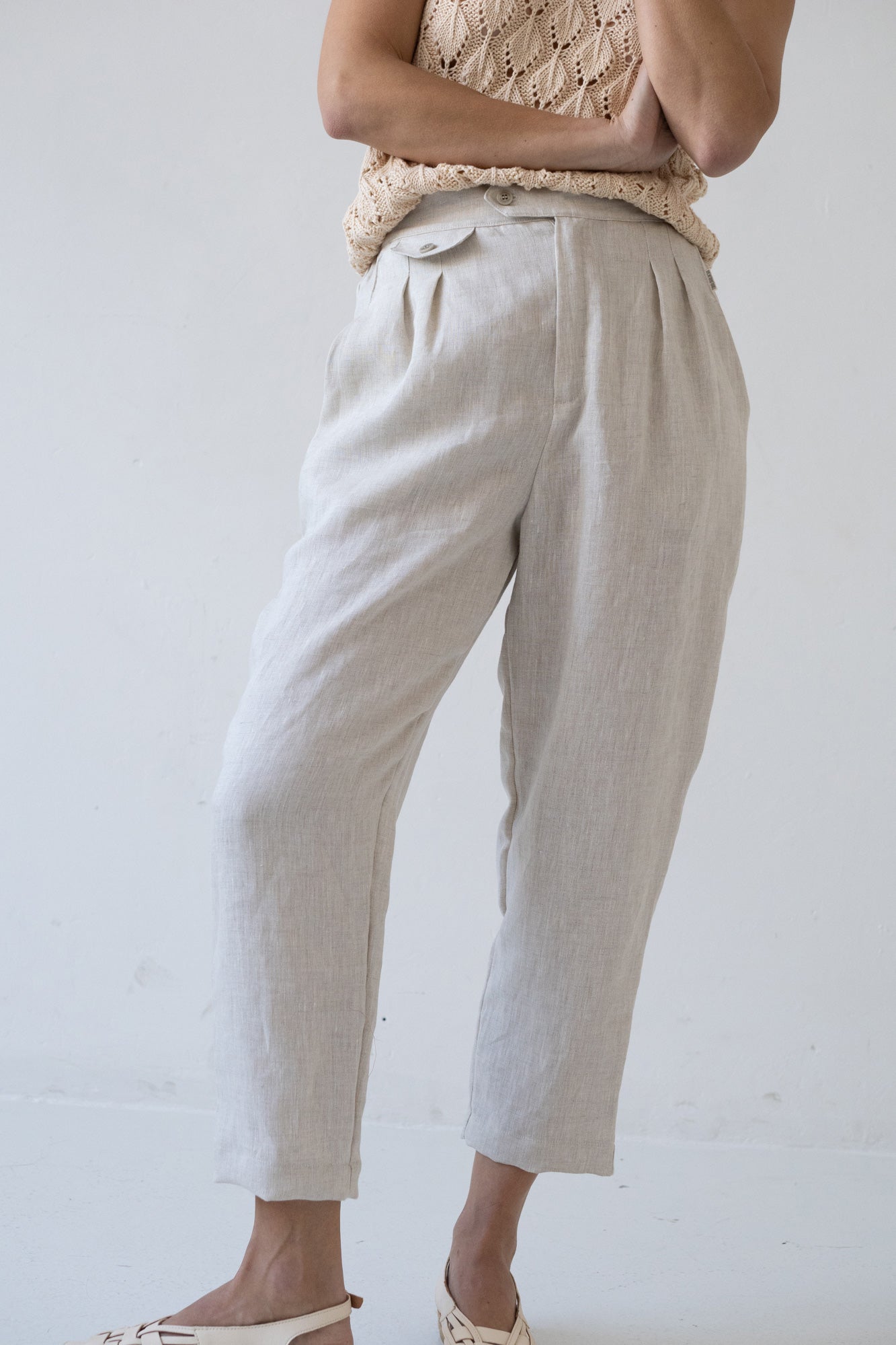 Bijoux Linen Pleated Trousers Beige