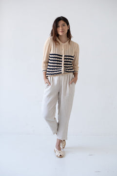 Bibi Openwork Oversize Cardigan Two-Tone Beige