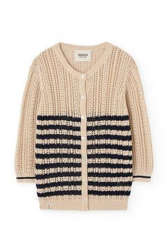 Bibi Openwork Oversize Cardigan Two-Tone Beige