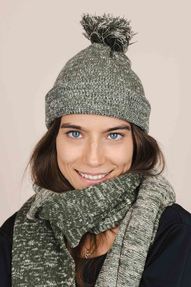 The Hemp Wool Bobble Beanie  Green