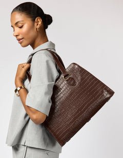 Blair Bag Chocolate Croco Print Leather