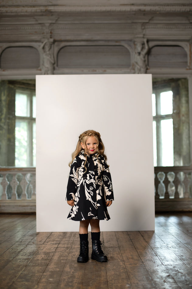 Blooming Night Kids' Raincoat Black and White