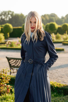Fit and Flare Blue Women’s A-Line Coat with Pleated Skirt | Blue Serenade