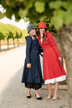 Fit and Flare Blue Women’s A-Line Coat with Pleated Skirt | Blue Serenade