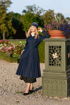Fit and Flare Blue Women’s A-Line Coat with Pleated Skirt | Blue Serenade