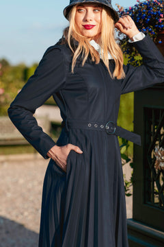 Fit and Flare Blue Women’s A-Line Coat with Pleated Skirt | Blue Serenade