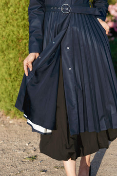Fit and Flare Blue Women’s A-Line Coat with Pleated Skirt | Blue Serenade