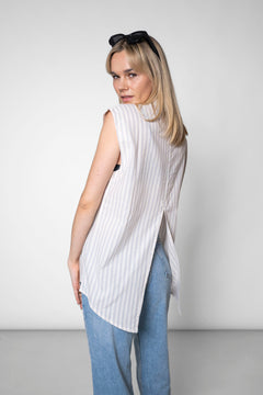 Blouse With A Back Slit White Stripes