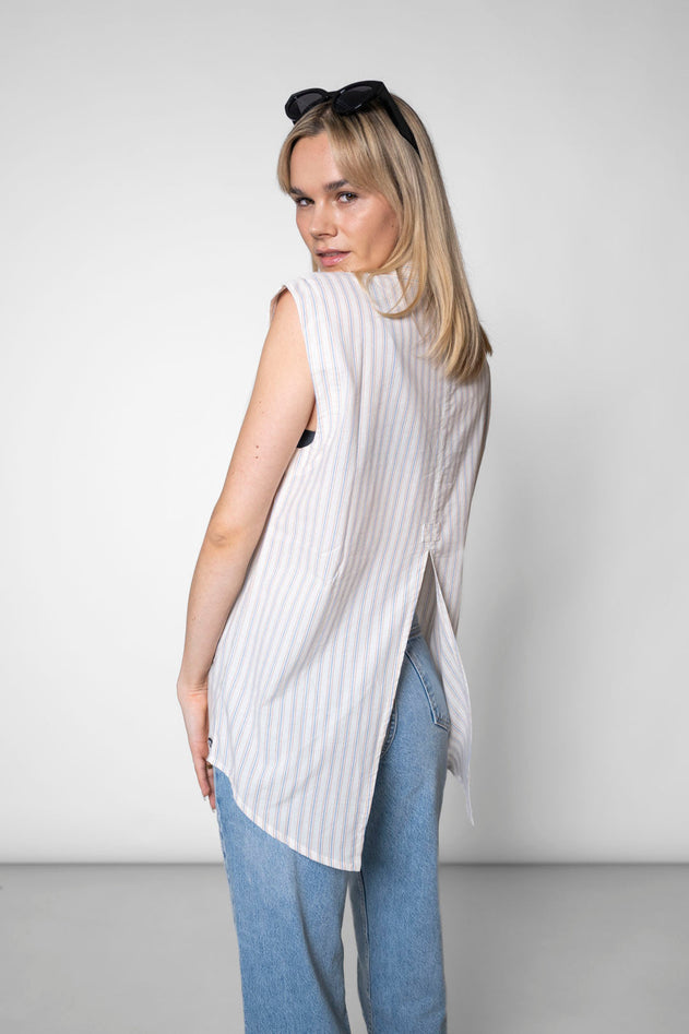 Blouse With A Back Slit White Stripes