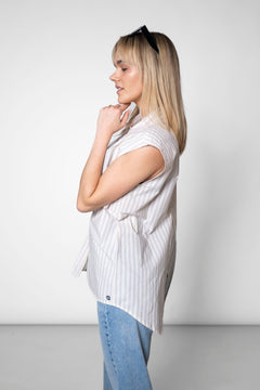Blouse With A Back Slit White Stripes