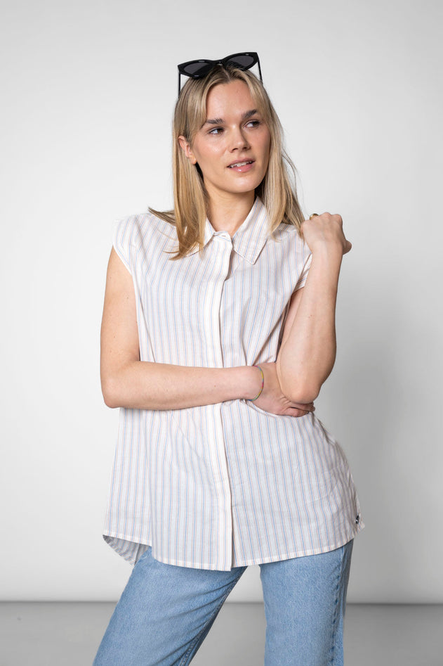 Blouse With A Back Slit White Stripes