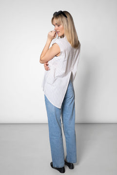 Blouse With A Back Slit White Stripes